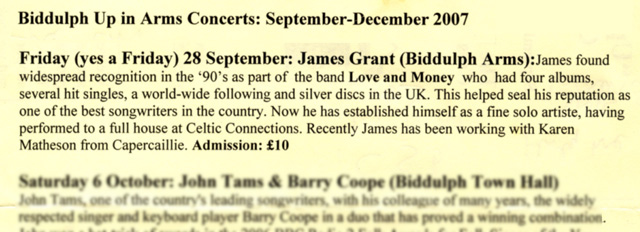 James Grant - Biddulph Arms, September 2007
